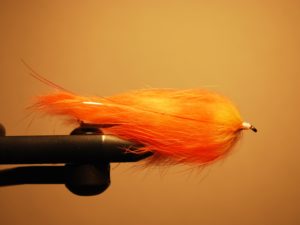 close up of a Rabbit Strip Fly on the vise.