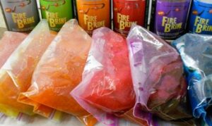 a rainbow of bait prepared with different colors of Pautzke fire brine